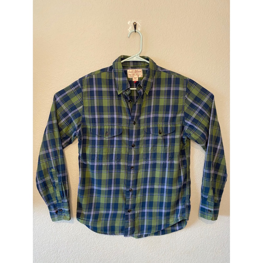 Filson Garment Plaid Flannel Shirt Button Up Long Sleeve Green Blue Small